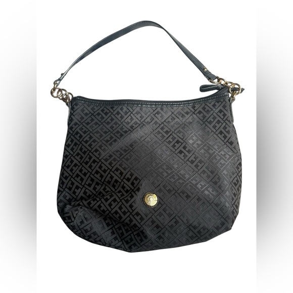 Tommy Hilfiger Black Patterned Hobo Bag Logo textured jacquard city chic neutral - Picture 1 of 13